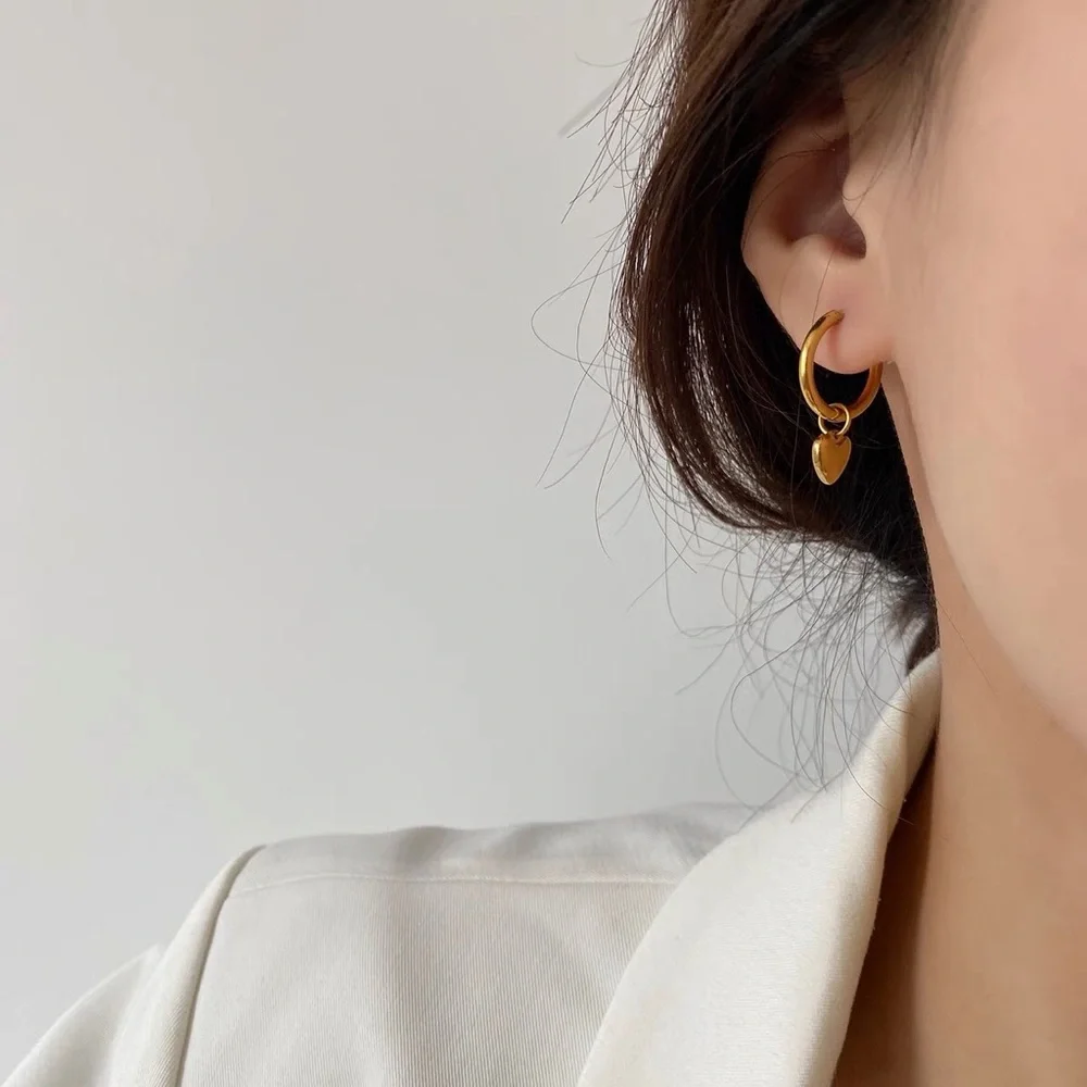 18K Gold Plated Golden Heart Hoop Earrings